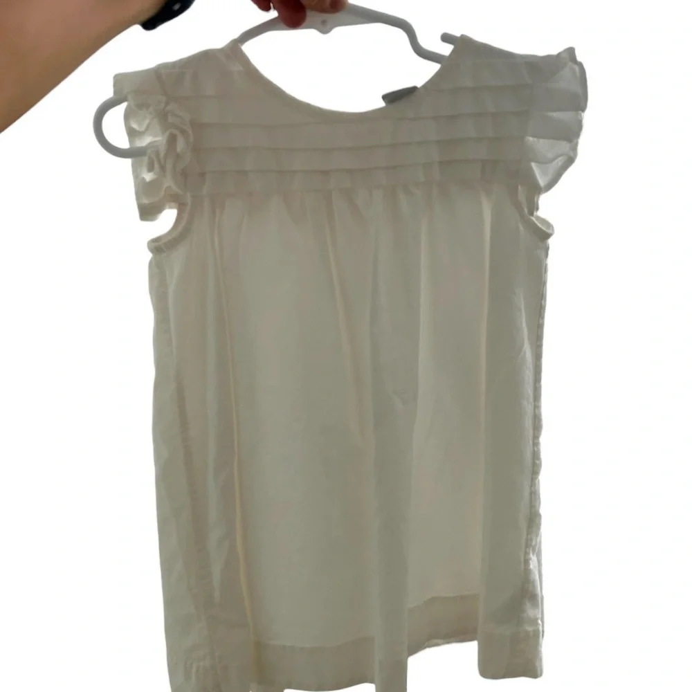 Petite Bateau Baby Girls White Poplin Cotton Textured Ruffle Dress- 2T